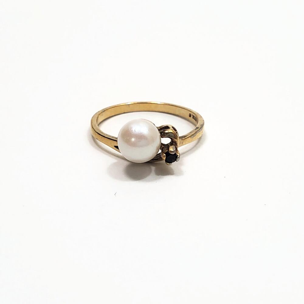 Vintage Cultured Pearl & Amethyst Gold Over Sterling Silver Ring Size 7